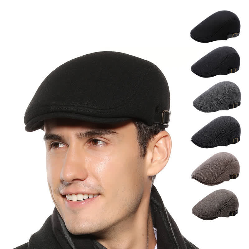 Béret plat en cuir avec boucle réglable