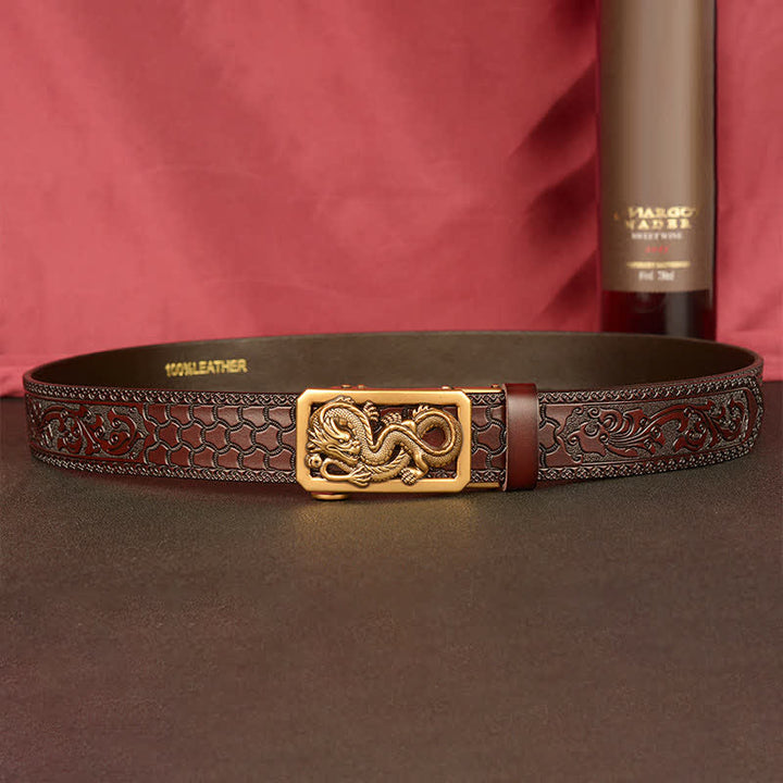 Ceinture en cuir gaufré à motif dragon enroulé pour homme