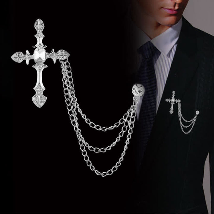 Broche classique en chaîne et cristal pour homme - Argent et blanc - image 5