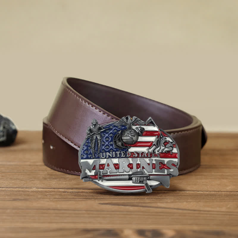 Ceinture en cuir à boucle militaire pour homme des Marines américains