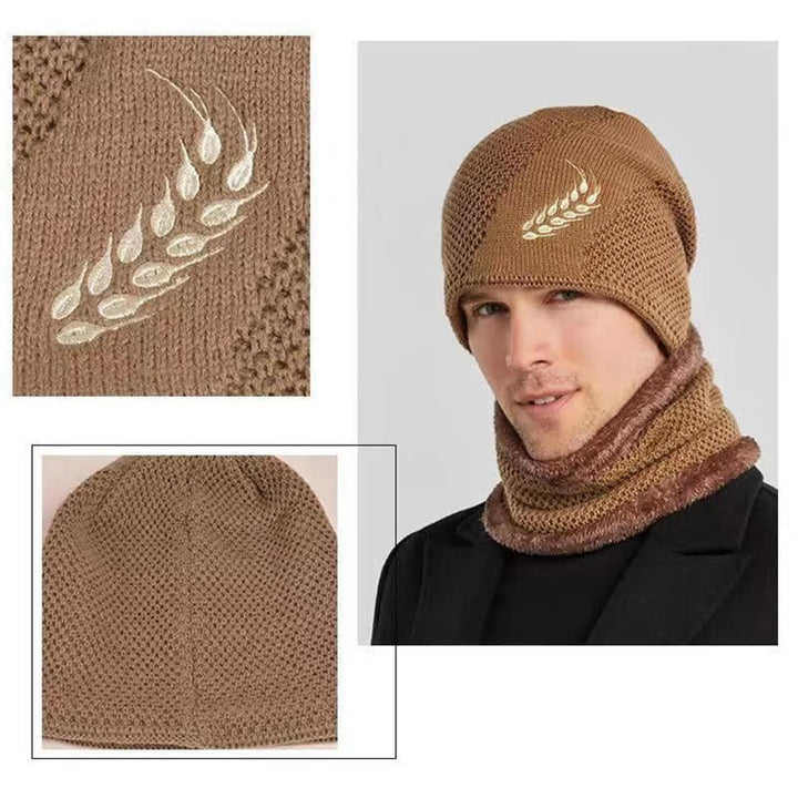 Lot de 2 bonnets et cache-cou brodés en blé
