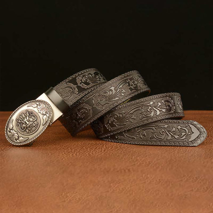 Ceinture en cuir à boucle elliptique pour homme avec dragon
