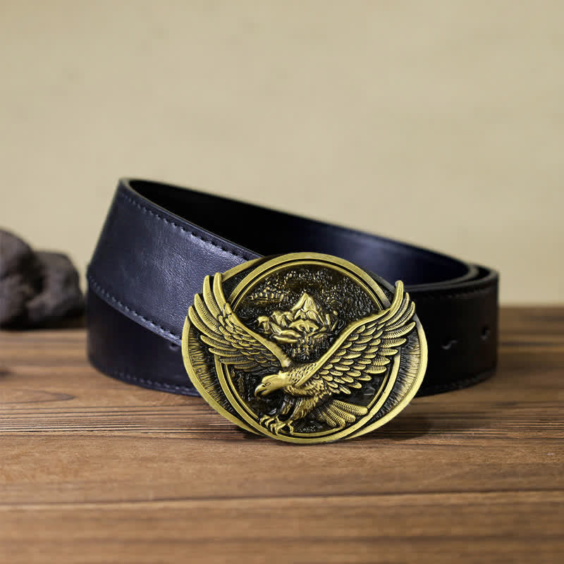 Ceinture en cuir à boucle pour homme avec motif d'aigle volant dominant