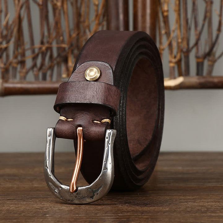 Ceinture en cuir à boucle sculptée vintage classique pour homme