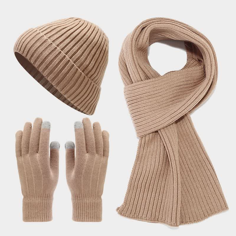 Ensemble de 3 pièces unisexe classique polyvalent avec bonnet, écharpe et gants