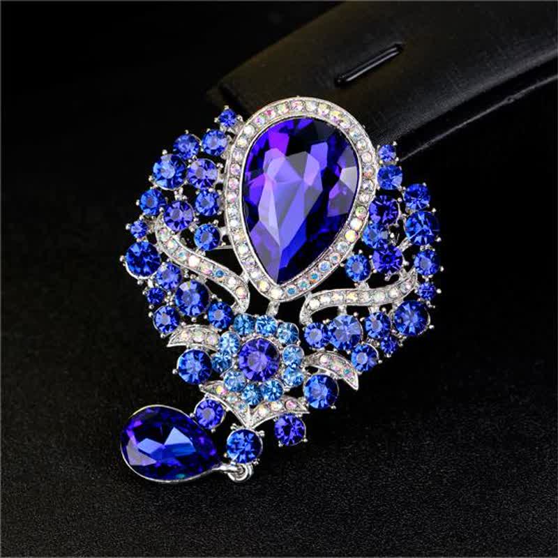 Broche en forme de goutte d'eau en verre transparent pour femme