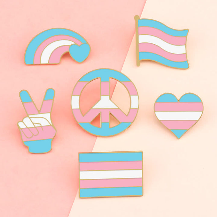 Lot de 6 broches avec drapeau arc-en-ciel rose et bleu pour la Journée de la fierté