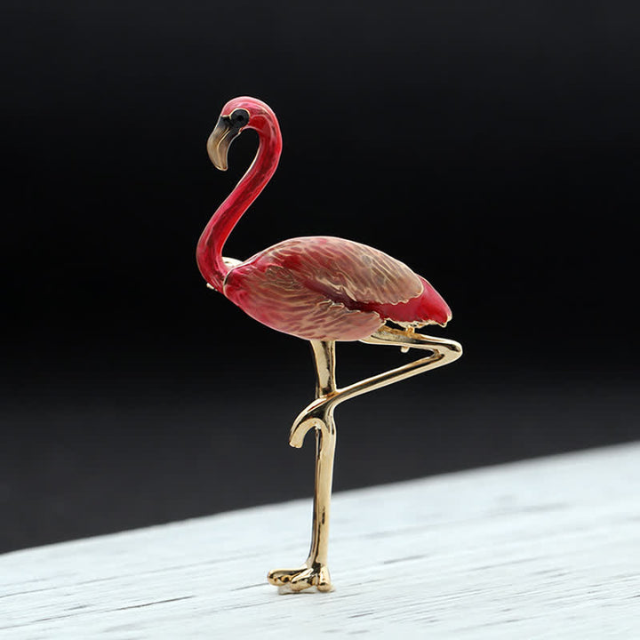 Broche flamant exotique en émail pour femme