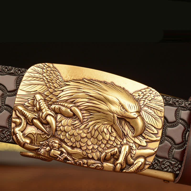 Ceinture en cuir véritable avec boucle aigle pour homme