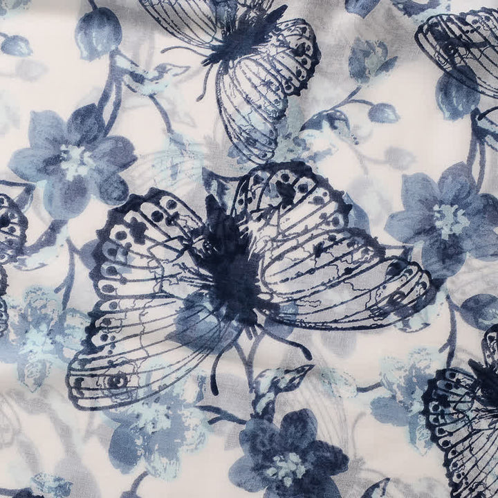 Écharpe fine à pompon et motif papillons floraux pour femme