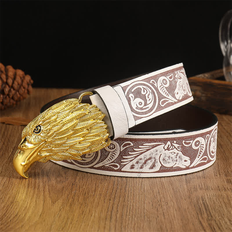 Ceinture en cuir western à tête d'aigle réaliste pour homme
