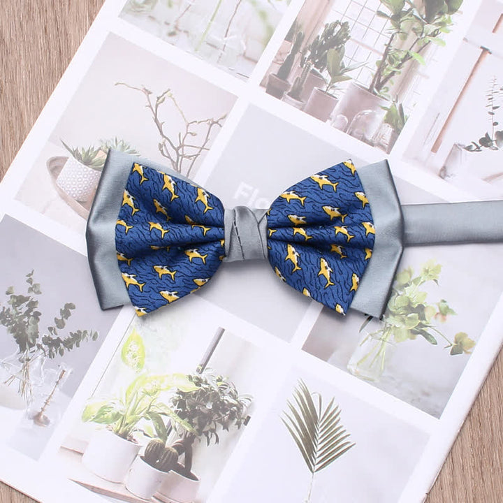 Nœud papillon vintage pour homme avec motif de requin et de cheval de course - Bleu - image 2