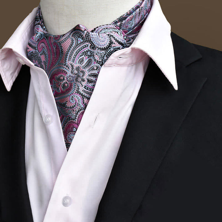 Cravate Ascot Paisley à motif floral magenta foncé pour homme