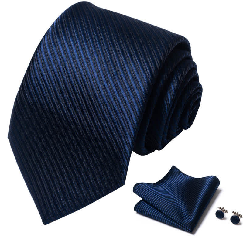 Ensemble de 3 cravates en sergé de couleur unie pour homme bleu marine
