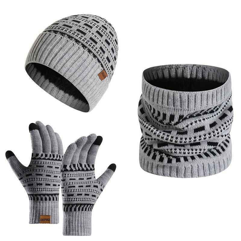 Ensemble de 3 gants, écharpe, bonnet en tricot double épaisseur ample