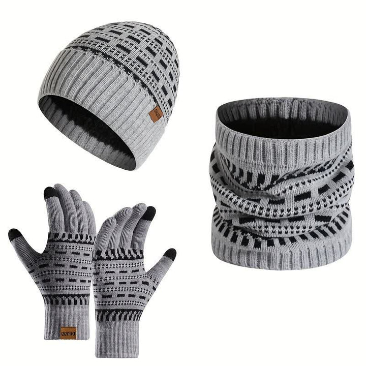 Ensemble de 3 gants, écharpe, bonnet en tricot double épaisseur ample