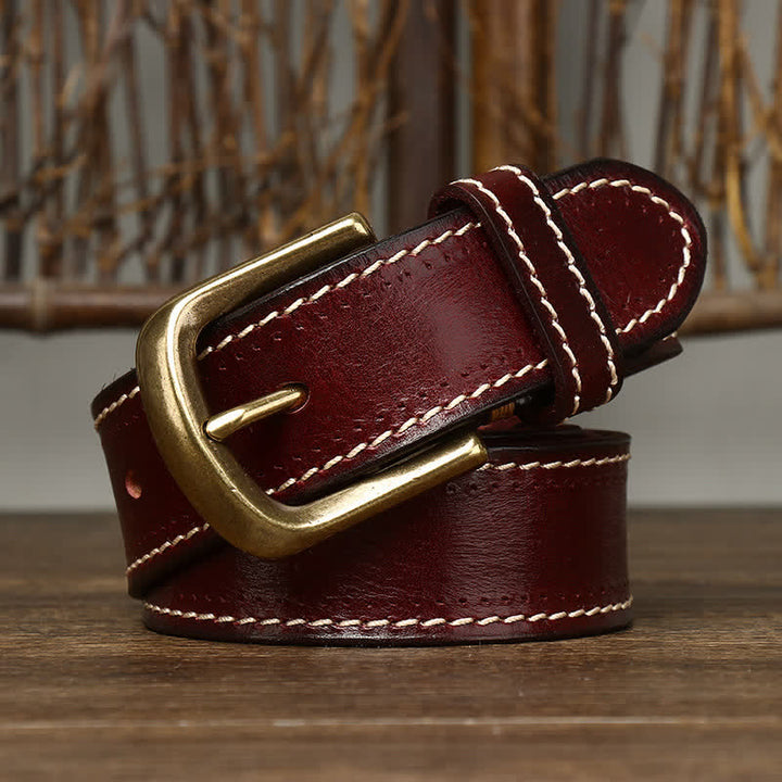 Ceinture en cuir de vachette cousue de luxe pour homme