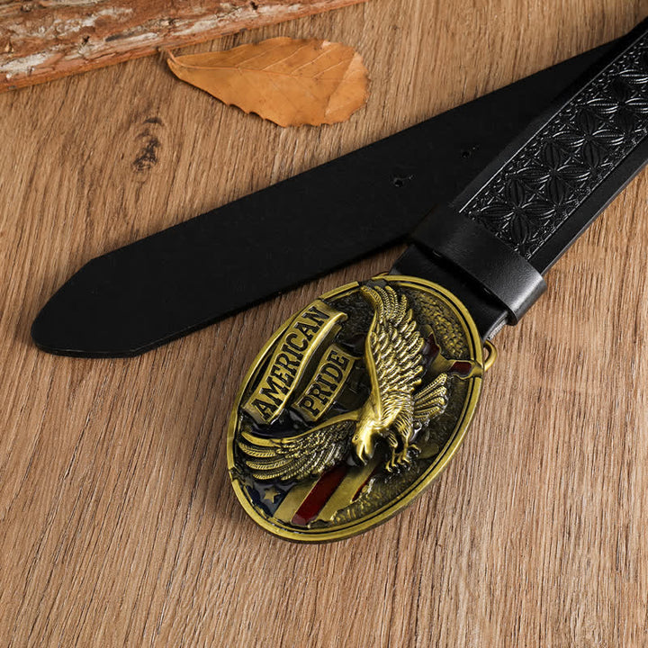 Ceinture en cuir pour homme avec motif aigle à tête blanche American Pride
