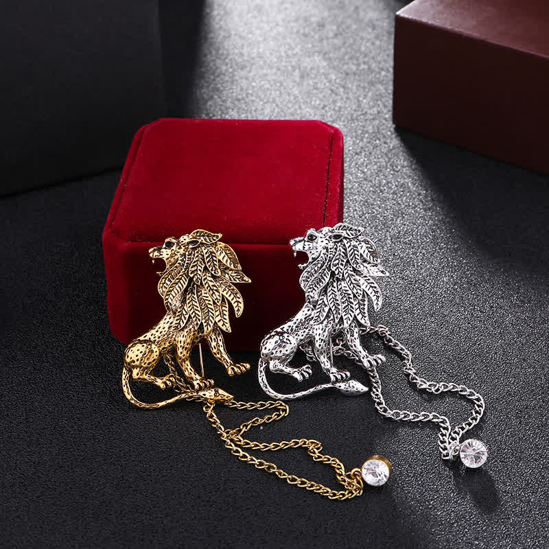 Broche chaîne lion dominant pour homme