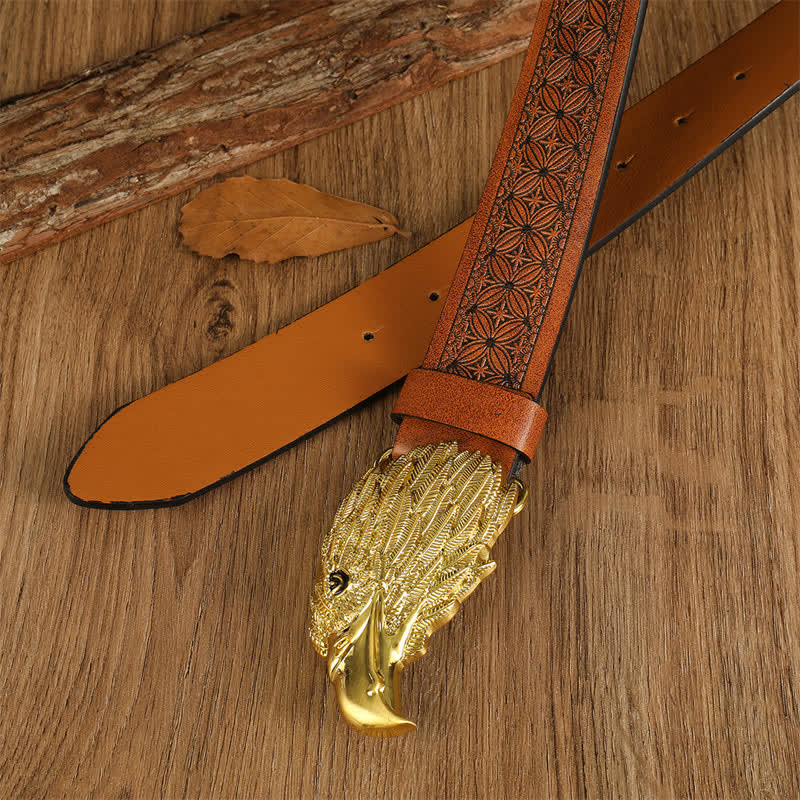 Ceinture en cuir western à tête d'aigle réaliste pour homme
