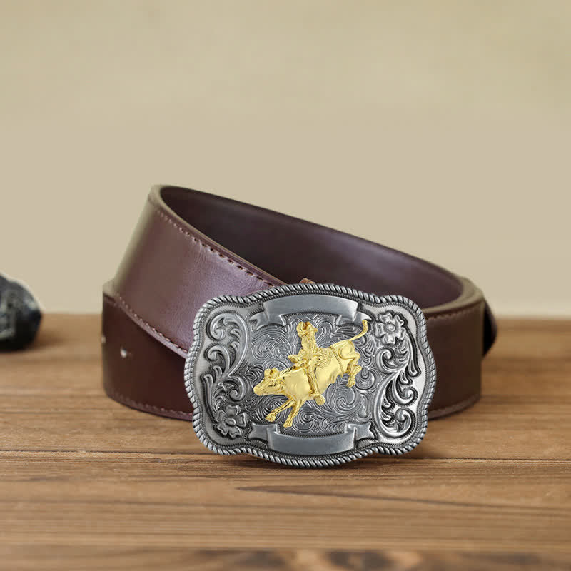 Ceinture en cuir à boucle animalière sculptée en or pour homme - Rodeo - Ceinture en PU marron (40) - image 22