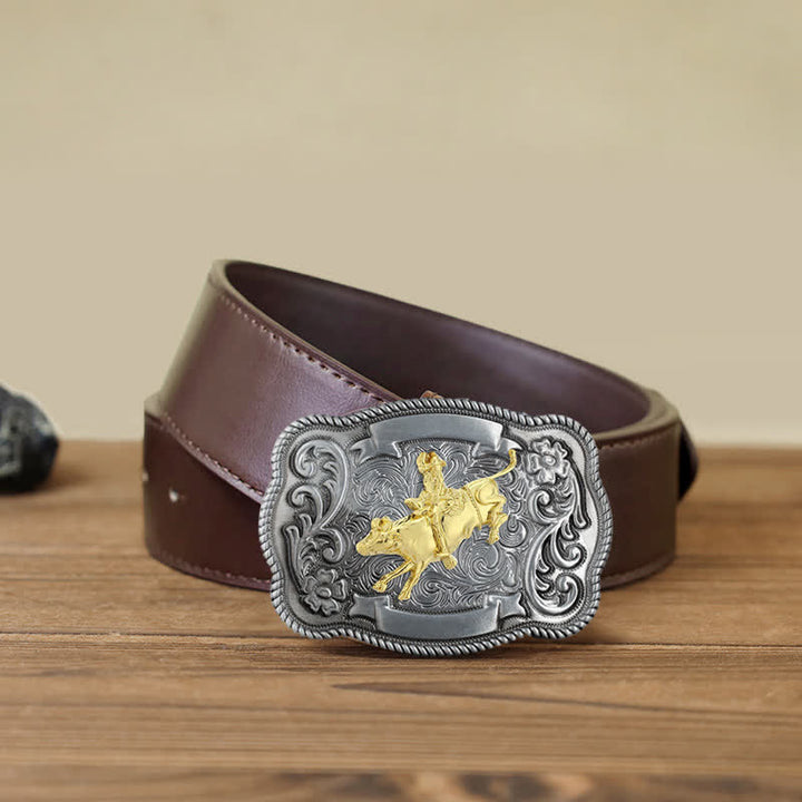 Ceinture en cuir à boucle animalière sculptée en or pour homme - Rodeo - Ceinture en PU marron (40) - image 22