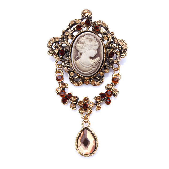 Broche en forme de larme pour femme avec camée Maiden