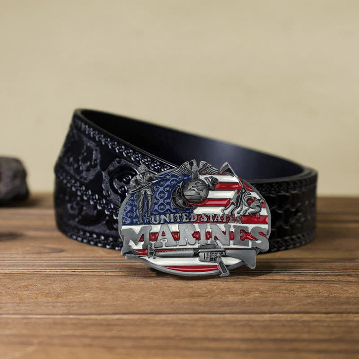 Ceinture en cuir à boucle militaire pour homme des Marines américains