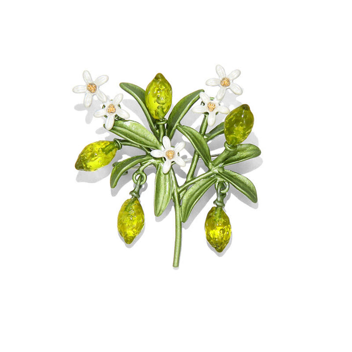 Broche pour femme en forme de goutte de citron et de plante verte