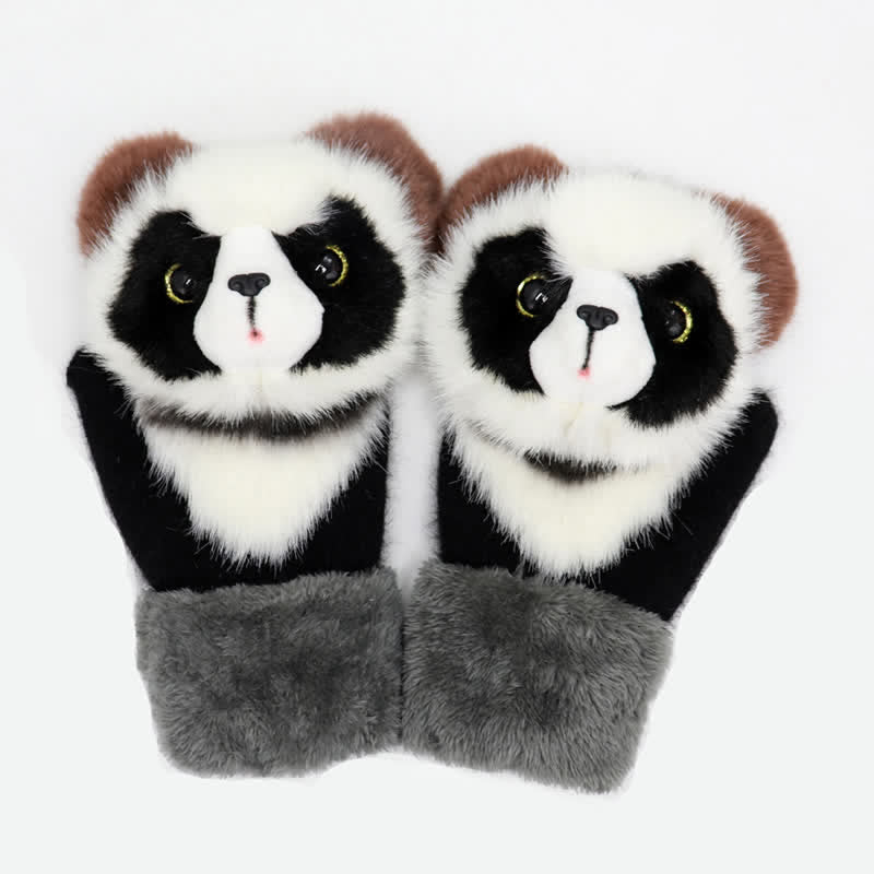 Gants mitaines en fourrure d'animaux mignons pour femmes
