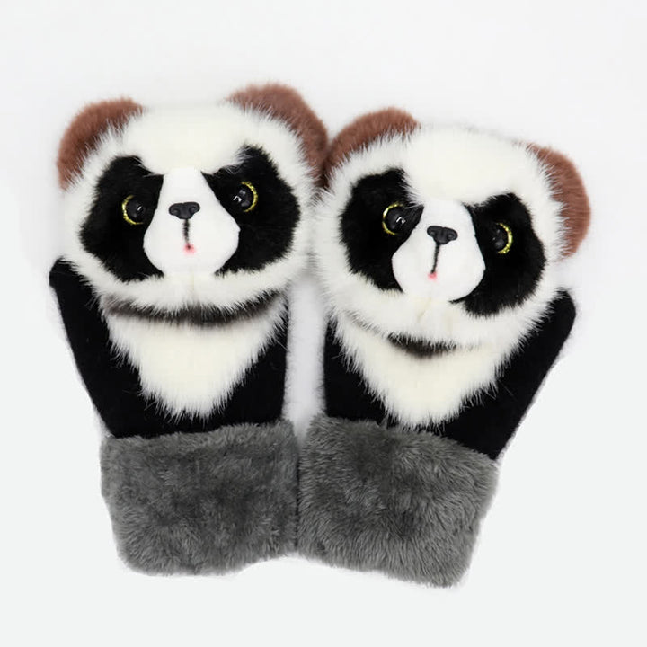 Gants mitaines en fourrure d'animaux mignons pour femmes