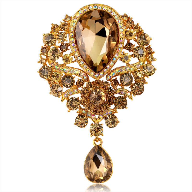 Broche en forme de goutte d'eau en verre transparent pour femme