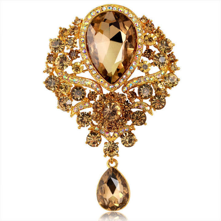 Broche en forme de goutte d'eau en verre transparent pour femme