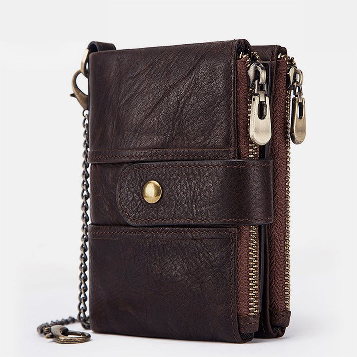 Portefeuille rétro antivol en cuir véritable avec chaîne