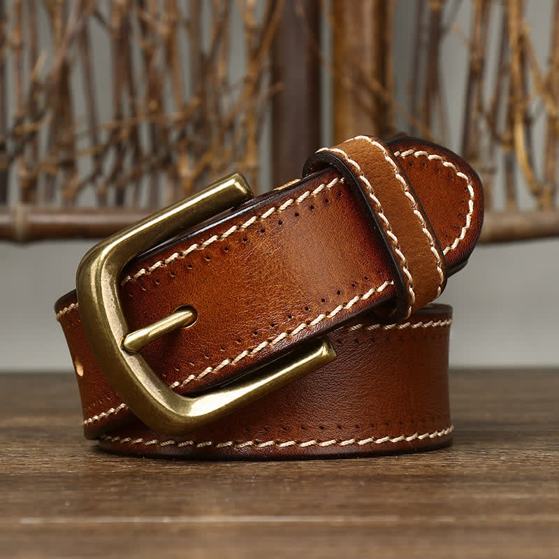 Ceinture en cuir de vachette cousue de luxe pour homme