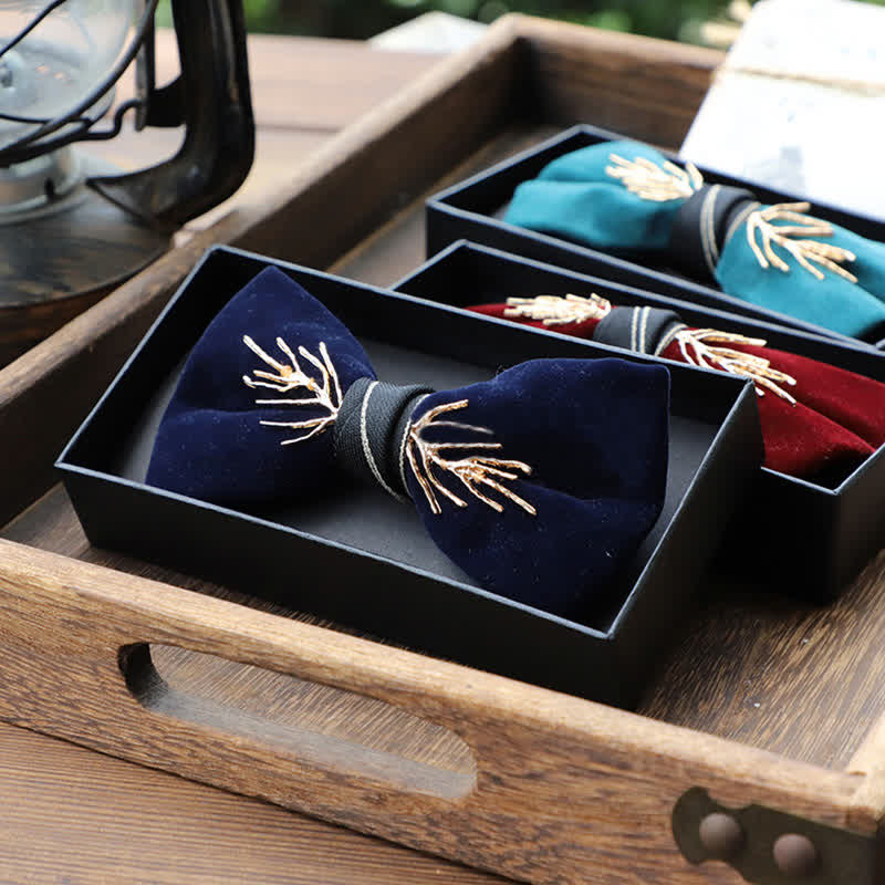 Nœud papillon en velours doré aristocratique pour homme