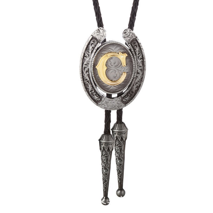 Cravate Bolo moderne avec initiales de A à Z en forme de fer à cheval de style occidental - Argent - C - image 33