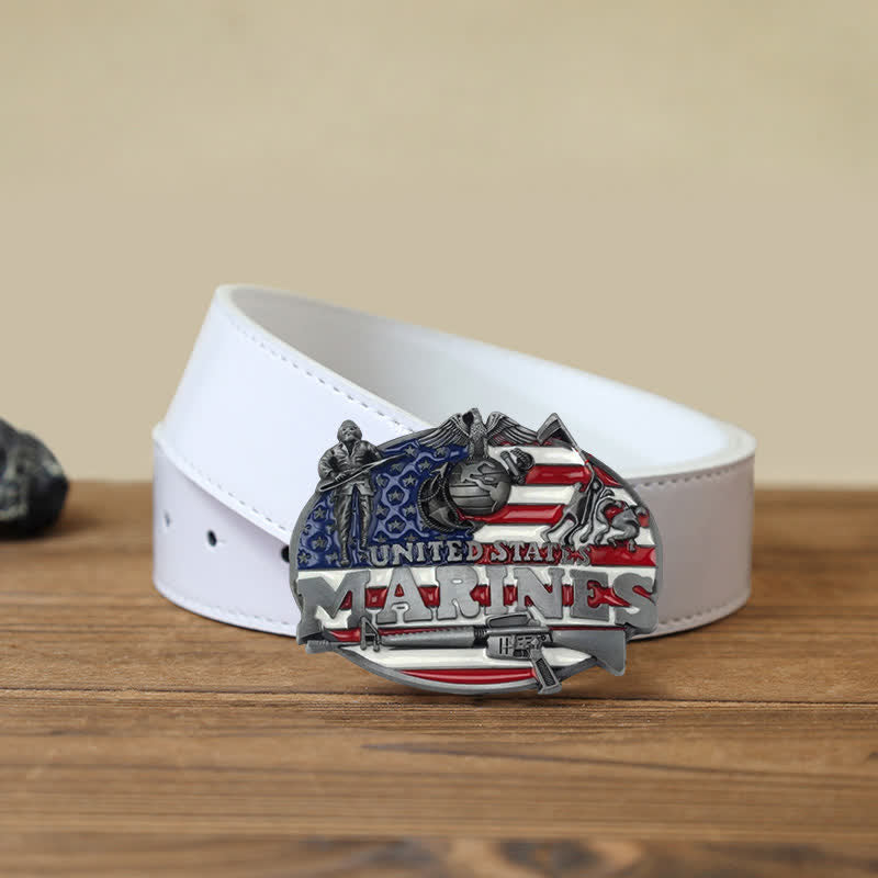 Ceinture en cuir à boucle militaire pour homme des Marines américains