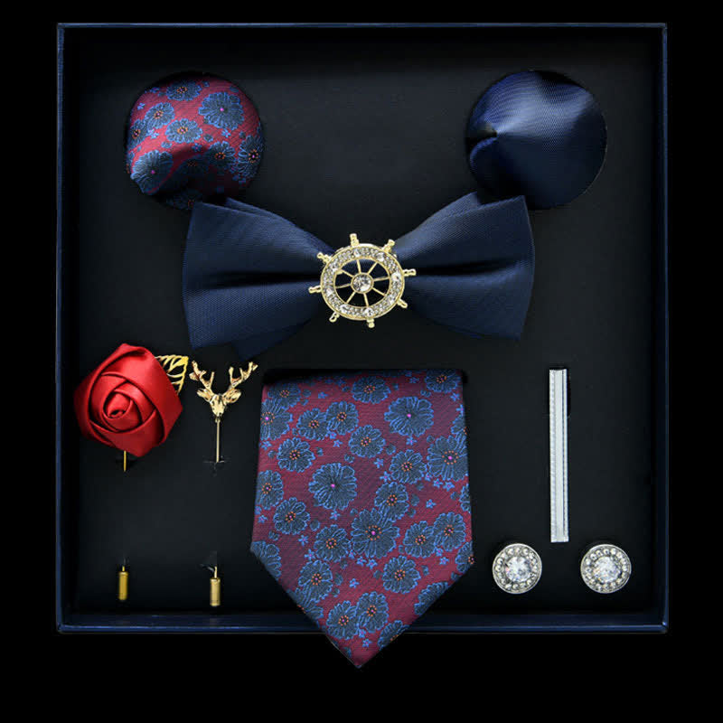 Lot de 8 nœuds papillon décontractés à motif floral bleu marine et orchidée, coffret cadeau - Marine et Orchidée - image 0