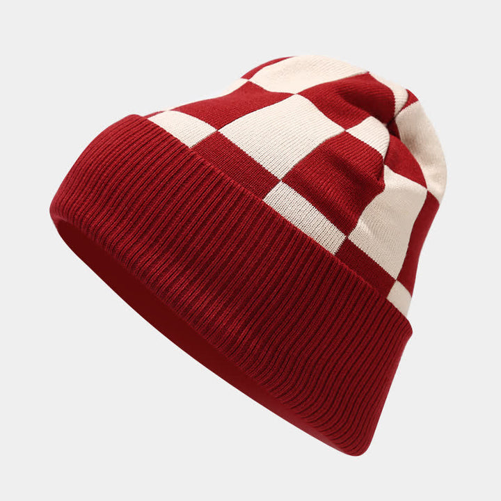 Ensemble de 3 pièces unisexe à carreaux en damier avec bonnet, écharpe et gants