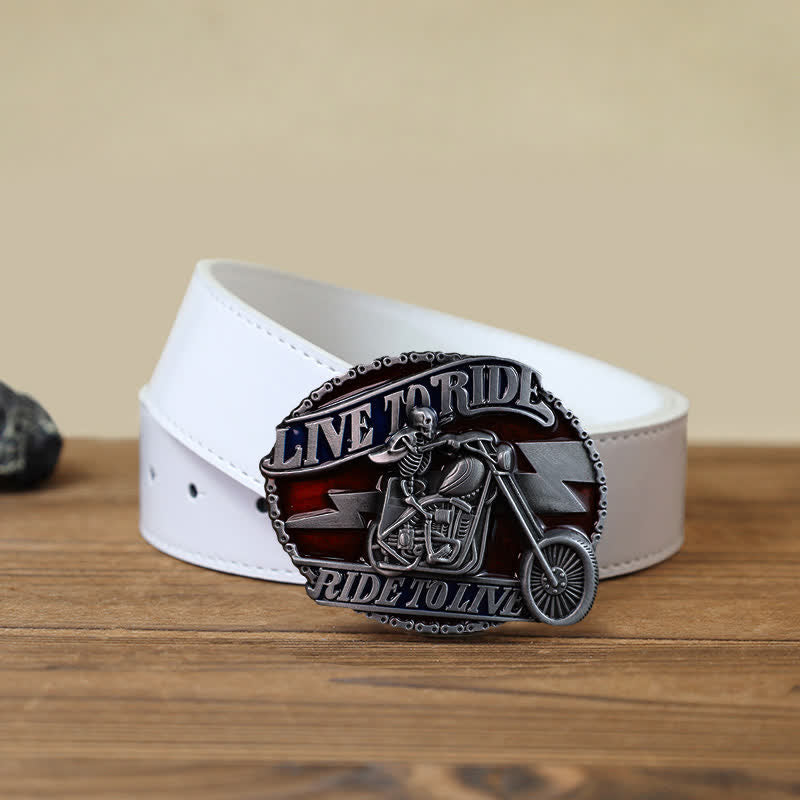Ceinture en cuir à boucle pour homme avec tête de mort et motard Live to Ride