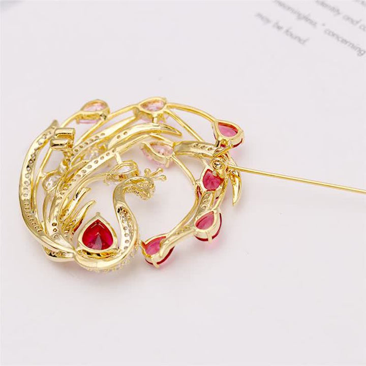 Broche phénix paon ornée pour femme