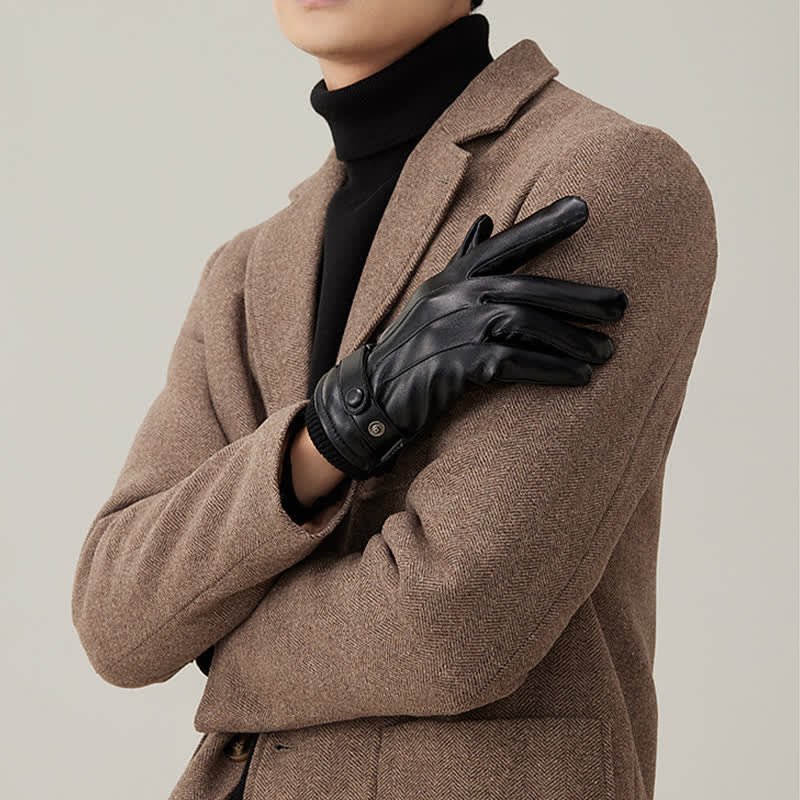 Gants en cuir PU imperméables pour écran tactile pour hommes