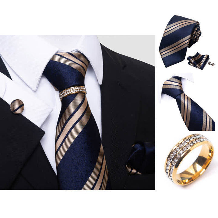 Ensemble de 4 cravates à rayures pour hommes avec anneau de cravate
