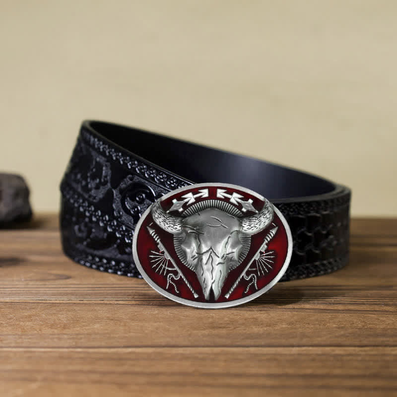 Ceinture en cuir à boucle tête de mort de taureau à thème indien pour hommes