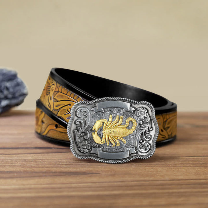 Ceinture en cuir à boucle animalière sculptée en or pour homme - Scorpion - Ceinture SandyBrown (40) - image 62
