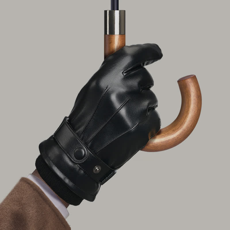 Gants en cuir PU imperméables pour écran tactile pour hommes