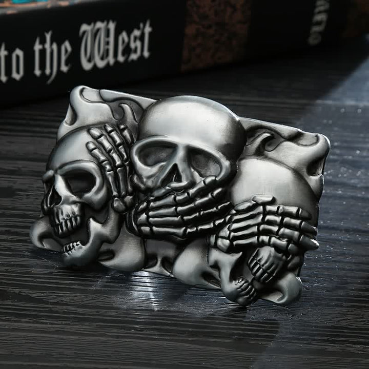 Ceinture en cuir à boucle pour homme avec tête de mort et rire horrible