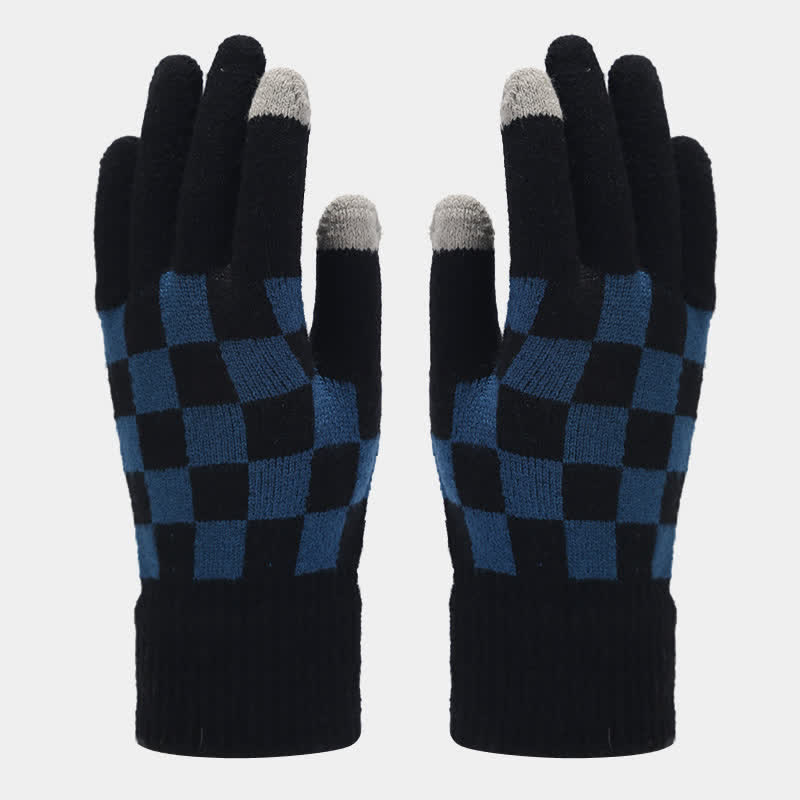 Ensemble de 3 pièces unisexe à carreaux en damier avec bonnet, écharpe et gants