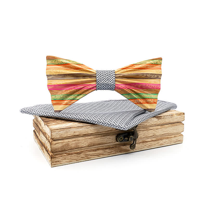 Lot de 2 nœuds papillon en bois froissés arc-en-ciel pour homme
